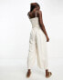 Фото #4 товара ASOS DESIGN linen shirred bodice belt jumpsuit in stone