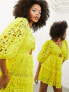 Фото #6 товара ASOS EDITION broderie twist front mini dress with puff sleeve in yellow