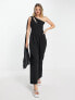 River Island one shoulder drape detail jumpsuit in black