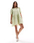 Brave Soul puff sleeve tier dress in sage green