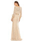 Women's Lace Long Sleeve V Neck Embellished Gown