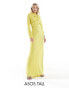 ASOS DESIGN Tall satin button shoulder maxi dress with drape bodice detail in lime