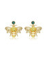 Sterling Silver 14K Gold Plated Yellow Cubic Zirconia Bee Stud Butterfly Earrings
