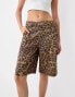 Bershka baggy longline shorts in leopard print