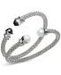 ფოტო #1 პროდუქტის 2-Pc. Set Cultured Freshwater Pearl (8 1/4 - 8 1/2mm) & Onyx Popcorn Cuff Bangle Bracelets in Sterling Silver