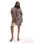 Фото #2 товара ASOS DESIGN Curve satin oversized mini tshirt dress in leopard print