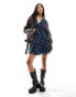 Wednesday's Girl ditsy floral mesh flared sleeve mini dress in blue