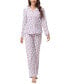 ფოტო #1 პროდუქტის Women's Long Sleeve Notch Collar Top with Lounge Pants 2 Piece Pajama Set