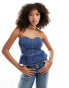 Фото #1 товара Miss Selfridge denim peplum bandeau top in mid wash blue