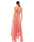 Women's Pleated Halter Neck Asymmetrical Hem Gown