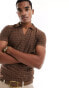 ASOS DESIGN muscle fit polo in textured brown Коричневый, XL - Chest 44 - фото #2