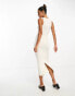 ASOS DESIGN deep plunge tie front midi dress in ivory Бежевый, 44 - фото #4