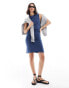 ASOS DESIGN boat neck mini dress with ruched sides in denim blue Синий, 34 - фото #2