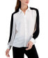 Women's Colorblocked Pleated-Sleeve Button Front Top