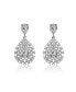 Sterling Silver with White Gold Plated Clear Pear with Round Cubic Zirconia Lace Cluster Drop Earrings