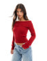 Bershka bardot knitted jumper in red