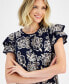 ფოტო #3 პროდუქტის Women's Batik Rose Flutter-Sleeve Top