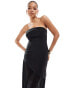 ASOS DESIGN structured bandeau maxi dress with chiffon thigh split skirt in black Черный, 44 - фото #3