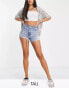 Фото #1 товара Topshop Tall – Mom-Shorts in A-Linie in Mittelblau mit Zierrissen