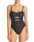 Kenneth Cole 237301 Womens Striped One Piece Swimsuit Black Size Small