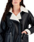 ფოტო #3 პროდუქტის Juniors' Faux-Leather Long-Sleeve Jacket