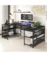 Фото #4 товара U-Shaped Desk With Shelve And LED Lights