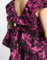 Amy Lynn Jaime ruffle sleeve mini dress with bow back in pink floral jacquard