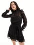 Фото #1 товара New Look long sleeve ruffle detail chiffon mini dress in black