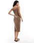 Selected Femme knit ribbed midi dress in brown Coca Mocha, XL - фото #4