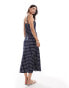 Brave Soul satin slip dress in navy polka dot print