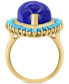 ფოტო #4 პროდუქტის EFFY® Lapis Lazuli, Turquoise, & Diamond (1/6 ct. t.w.) Pear Halo Ring in 14k Gold