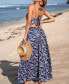 Women's Blue Floral Sweetheart Twist & Keyhole Maxi Beach Dress