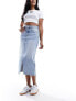 Vero Moda denim midaxi skirt with front split in light blue denim Голубой, XS - фото #1