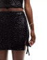 ASOS DESIGN mini skirt with split in black sequin co-ord