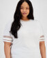 ფოტო #3 პროდუქტის Plus Size Lace-Trim Elbow-Sleeve Tee