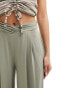 ASOS DESIGN wrap over waist pleated wide leg trouser in sage