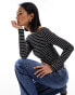 New Look stripe bardot top in black