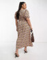 Фото #8 товара ASOS DESIGN Curve shirred waist midi tea dress with volume sleeve in ditsy print