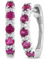 ფოტო #6 პროდუქტის Ruby (1/2 ct. t.w.)& Diamond (1/20 ct. t.w.) Small Hoop Earrings in 14k White Gold, 1" (Also in Emerald)