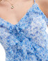 Vero Moda v neck midi cami dress with frill details in blue floral