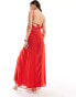 Hope & Ivy high neck embroidered maxi dress with split in red