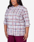 ფოტო #4 პროდუქტის Plus Size Classic Plaid Cuffed Sleeve Button Down Top