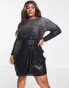 Forever New Curve embellished ombre wrap dress in charcoal