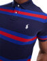 Polo Ralph Lauren icon logo stripe pique polo in navy