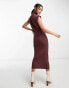 French Connection high neck shoulder pad jersey midi dress in brown