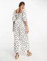 Фото #4 товара ASOS DESIGN linen look shirred bodice puff sleeve jumpsuit in mono spot print