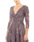 Фото #3 товара Women's Embellished Wrap Over 3/4 Sleeve Dress