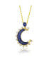 Фото #2 товара Sterling Silver with 14K Gold and Black Plated Sapphire Cubic Zirconia Moon Charm Necklace