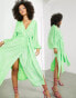 Фото #2 товара ASOS EDITION crystal sequin wrap midi dress with blouson sleeve in lime green