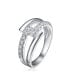 Rhodium-Plated with Cubic Zirconia Criss-Cross Sparkling Arc Ring in Sterling Silver
